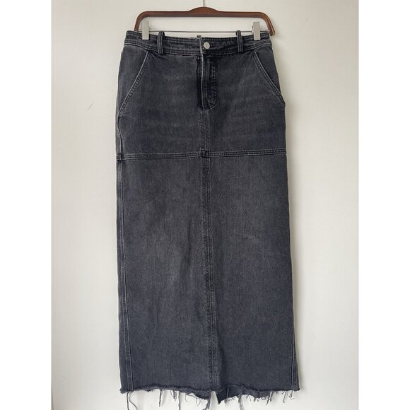 A.L.C. Hunter Black Denim Wash Maxi Skirt Raw Hem Cotton Size 4 Cotton Long - Picture 5 of 6